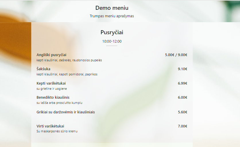QR meniu stiliai
